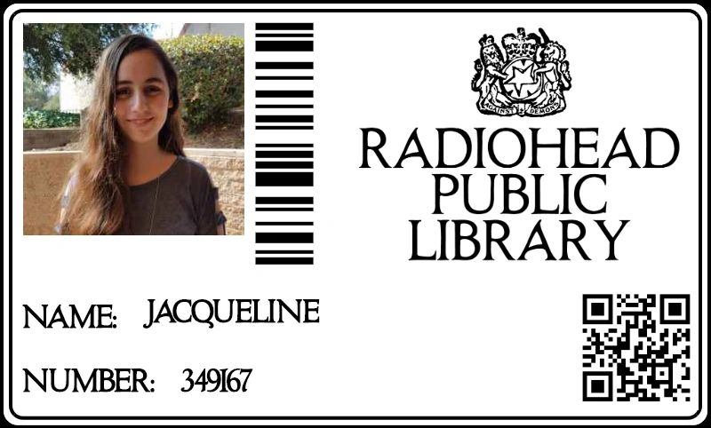 Library card for Jacqueline from Radiohead Public Library with photo and QR code.